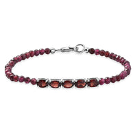 Red Garnet  Beads Bracelet (Size - 7.25) in Platinum Overlay Sterling Silver 11.66 ctw