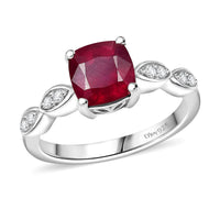Premium Niassa Ruby (FF), White Zircon Ring in Rhodium Over Sterling Silver (Size 10.0) 2.40 ctw