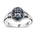 TLV Peacock Tanzanite, Blue Diamond (IR), White Diamond (0.30 cts) Ring in Rhodium Over Sterling Silver (Size 10.0) 1.15 ctw - Sticky add to cart bar