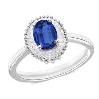 Blue Sapphire and Diamond Sunburst Ring