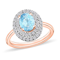 Mangoro Aquamarine and White Zircon 1.60 ctw Double Halo Ring in 18K Vermeil Rose Gold Over Sterling Silver (Size 10.0)