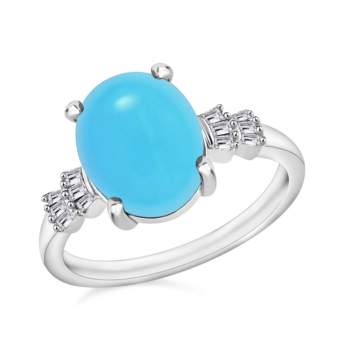 Luxoro Premium Sleeping Beauty Turquoise and G-H I1 Diamond Ring in 14K White Gold (Size 10.0) 2.65 ctw