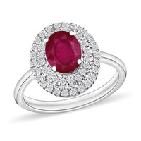 Mozambique Ruby and White Zircon Double Halo Ring in 18K Vermeil Rose Gold Sterling Silver (Size 10) 1.85 ctw