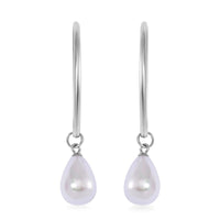 White Shell Pearl Tear Drop Hoop Earrings in Stainless Steel