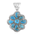 ONE OF A KIND Santa Fe Style Kingman Turquoise Floral Pendant in Sterling Silver (Made in USA) 162.00 ctw - Sticky add to cart bar