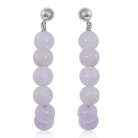 Natural Jade 25.00 ctw Beaded Hoop Earrings in Rhodium Over Sterling Silver