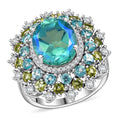 Premium Peacock Quartz, Multi Gemstone Cocktail Ring in Rhodium Over Sterling Silver (Size 10.0) 8.50 ctw - Sticky add to cart bar