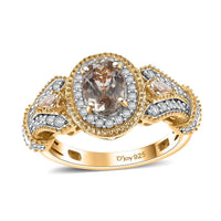 AAA Turkizite, White Zircon Ring in 18K Vermeil YG Over Sterling Silver (Size 10.0) 1.75 ctw