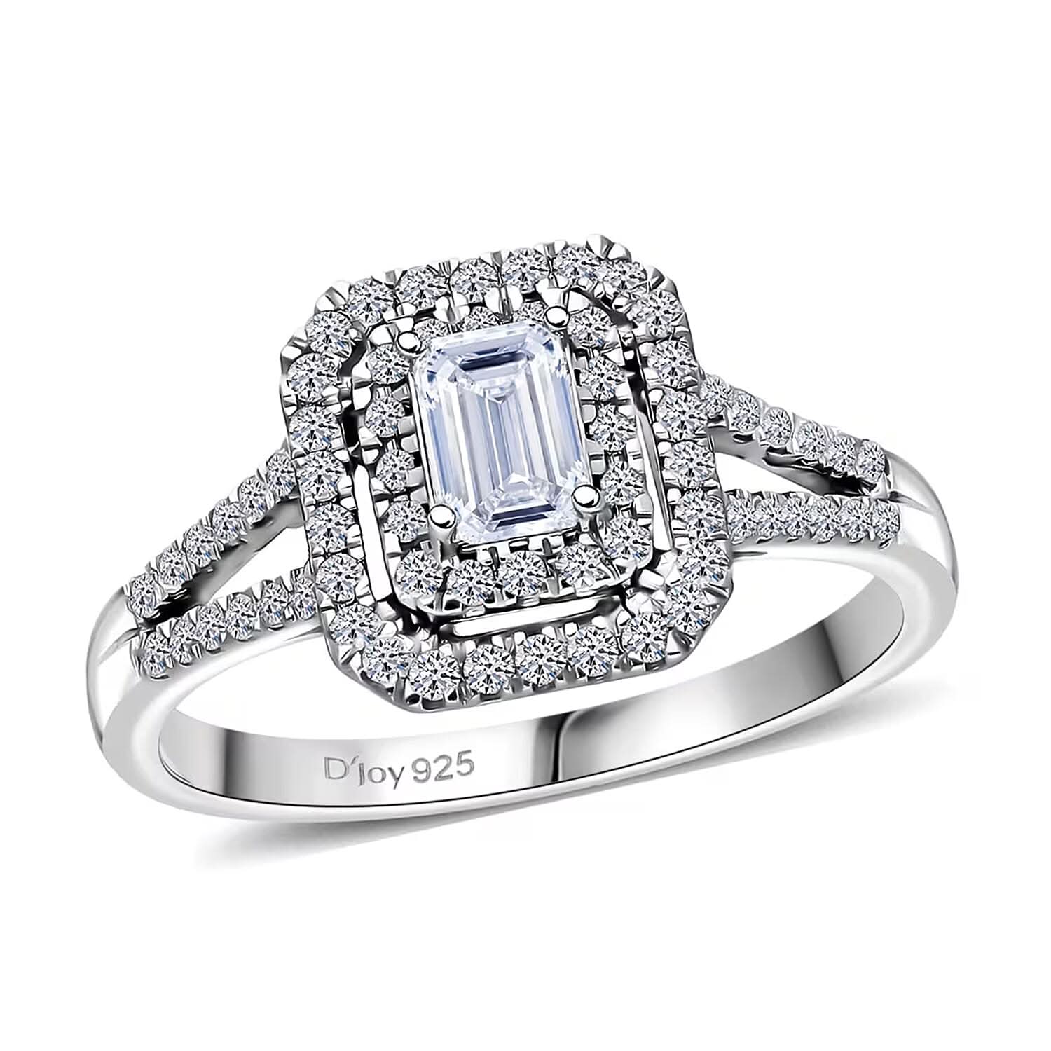 Luxuriant Lab Grown Diamond (G-H, SI) Split Shank Ring in Platinum Over Sterling Silver (Size 10.0) 1.00 ctw