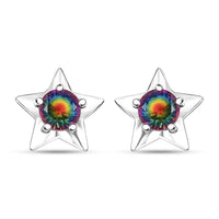 D'Joy Nebula Quartz Doublet 2.00 ctw Star Stud Earrings in Rhodium Over Sterling Silver