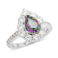 Green Mystic Quartz, Simulated Diamond Ring in Silvertone (Size 6.0) 2.85 ctw