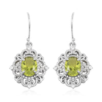 Simulated Peridot and Simulated Diamond 4.40 ctw Earrings in Silvertone