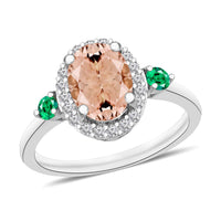 Luxoro Premium Marropino Morganite, Boyaca Colombian Emerald and G-H I1 Diamond Ring in 14K White Gold (Size 10.0) 1.65 ctw