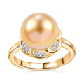 South Sea Golden Cultured Pearl 9-11mm, Diamond Floral Ring in 18K Vermeil YG Over Sterling Silver (Size 10.0) 0.20 ctw - Sticky add to cart bar