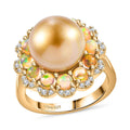 South Sea Golden Cultured Pearl and Multi Gemstone Helenium Flower 1.25 ctw Ring in 18K Vermeil Yellow Gold Over Sterling Silver (Size 10.0) - Sticky add to cart bar