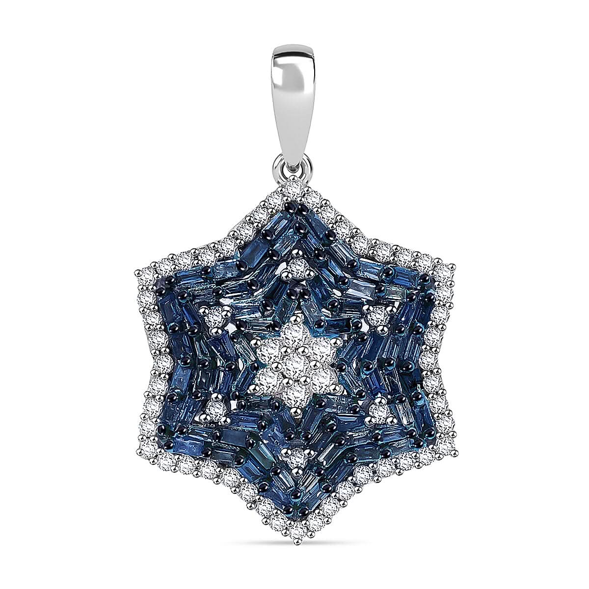 Doorbuster Blue and White Diamond 1.00 ctw Star Pendant in Platinum Over Sterling Silver