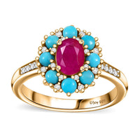 Premium Royal Ruby, Multi Gemstone Ring in 18K Vermeil YG Over Sterling Silver (Size 10.0) 2.00 ctw