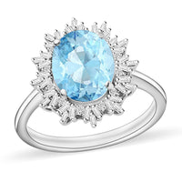 Luxoro Premium Mangoro Aquamarine and G-H I1 Diamond Ring in 14K White Gold (Size 10.0) 4.30 Grams 5.30 ctw