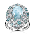Larimar, Multi Gemstone Ring in Rhodium Over Sterling Silver (Size 9.0) 10.00 ctw - Sticky add to cart bar