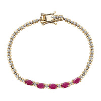 Premium Royal Ruby and White Zircon 4.15 ctw Clematis Floral Bracelet in 18K Vermeil Yellow Gold Over Sterling Silver (7.25 In)
