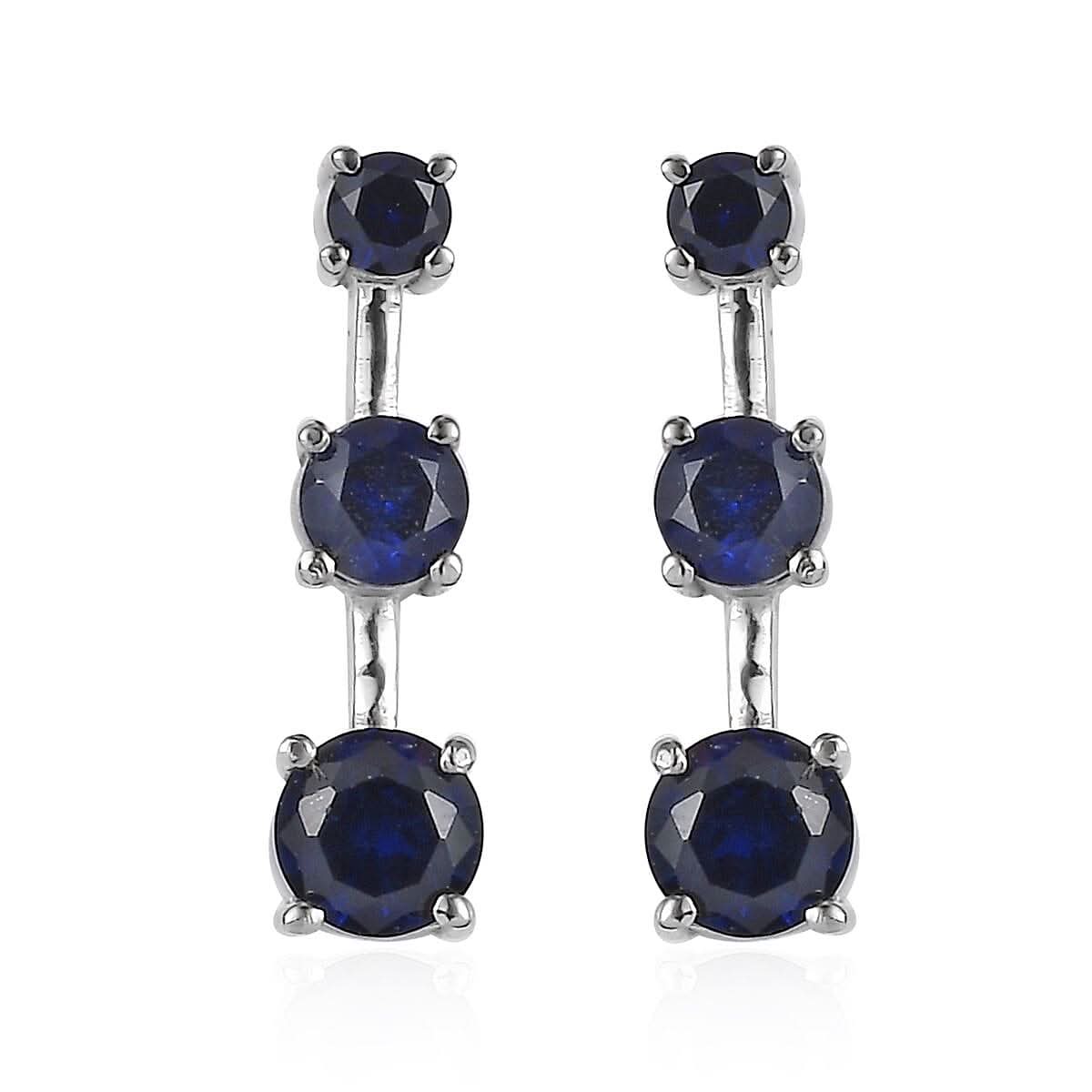 Lab Created Blue Sapphire Earrings in Stainless Steel 2.00 ctw