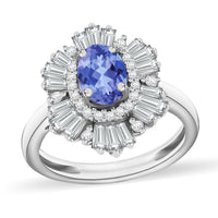 Tanzanite and White Zircon Ring in Rhodium Over Sterling Silver (Size 10.0) 2.85 ctw