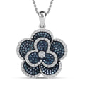 Doorbuster White and Blue Diamond (IR) Floral Pendant in Platinum Over Sterling Silver 1.00 ctw - Sticky add to cart bar