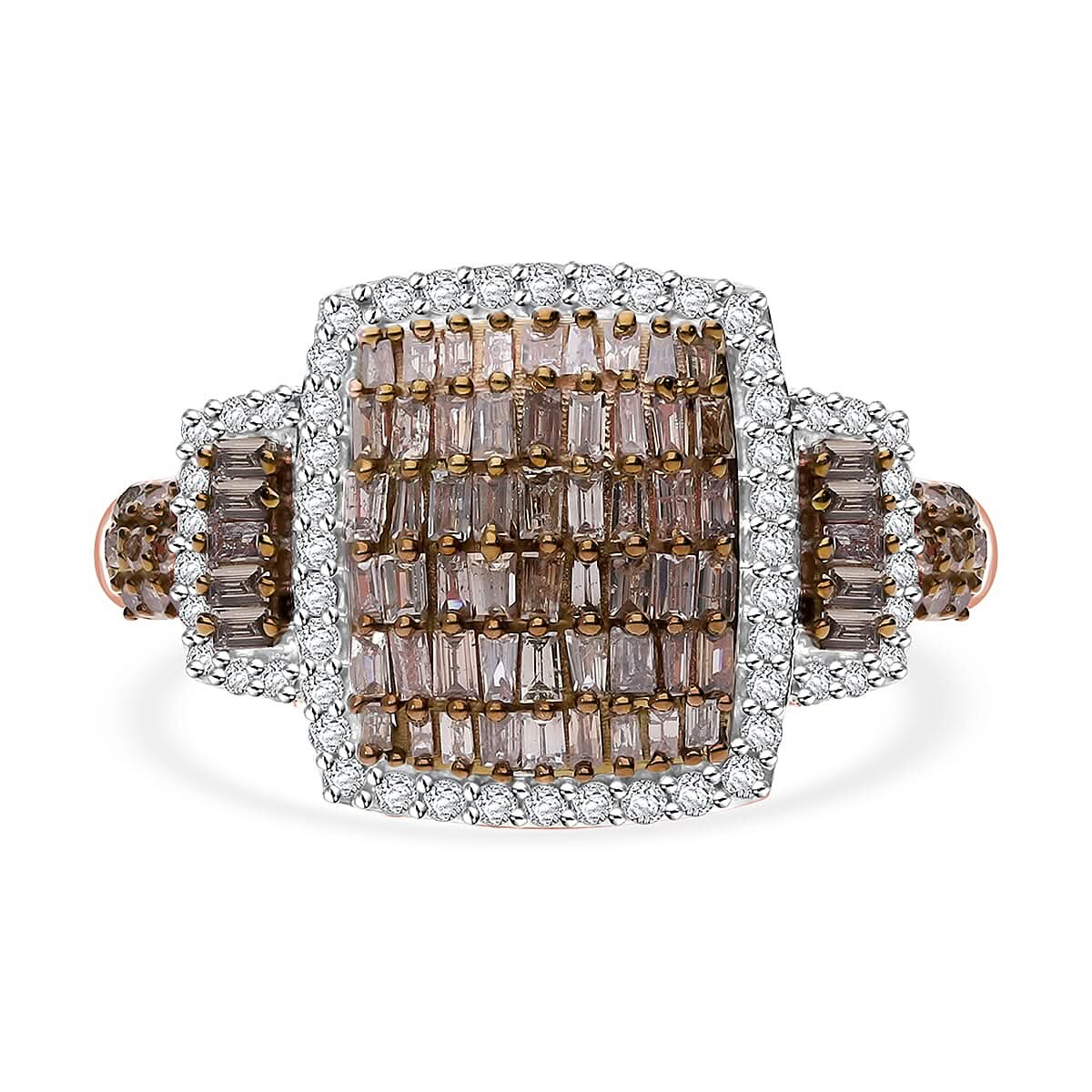 Doorbuster Natural Champagne and White Diamond 1.00 ctw Ring in Vermeil Rose Gold Over Sterling Silver