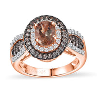 Jenipapo Andalusite, Champagne and White Zircon Double Halo Ring in 18K Vermeil RG Over Sterling Silver (Size 10.0) 1.60 ctw