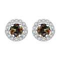 Premium Jenipapo Andalusite and White Zircon 0.85 ctw Halo Earrings in Rhodium Over Sterling Silver - Sticky add to cart bar