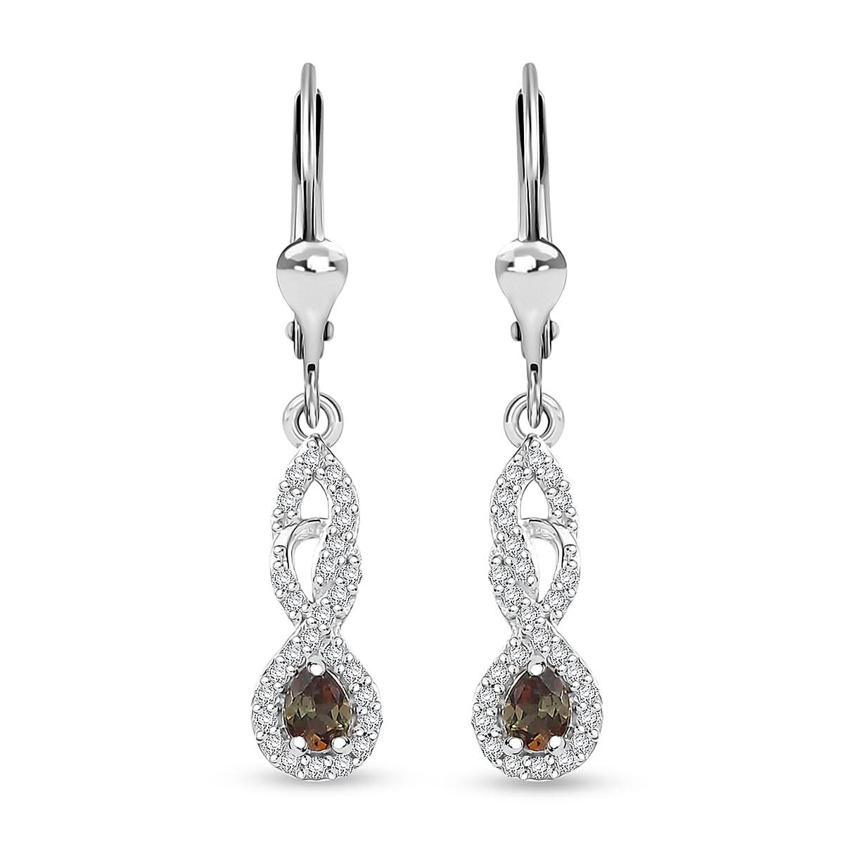 D'Joy AAA Jenipapo Andalusite and White Zircon 0.60 ctw Dangle Earrings in Rhodium Over Sterling Silver