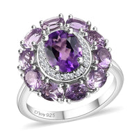 Bolivian Amethyst, Multi Gemstone Ring in Rhodium Over Sterling Silver (Size 10.0) 2.80 ctw
