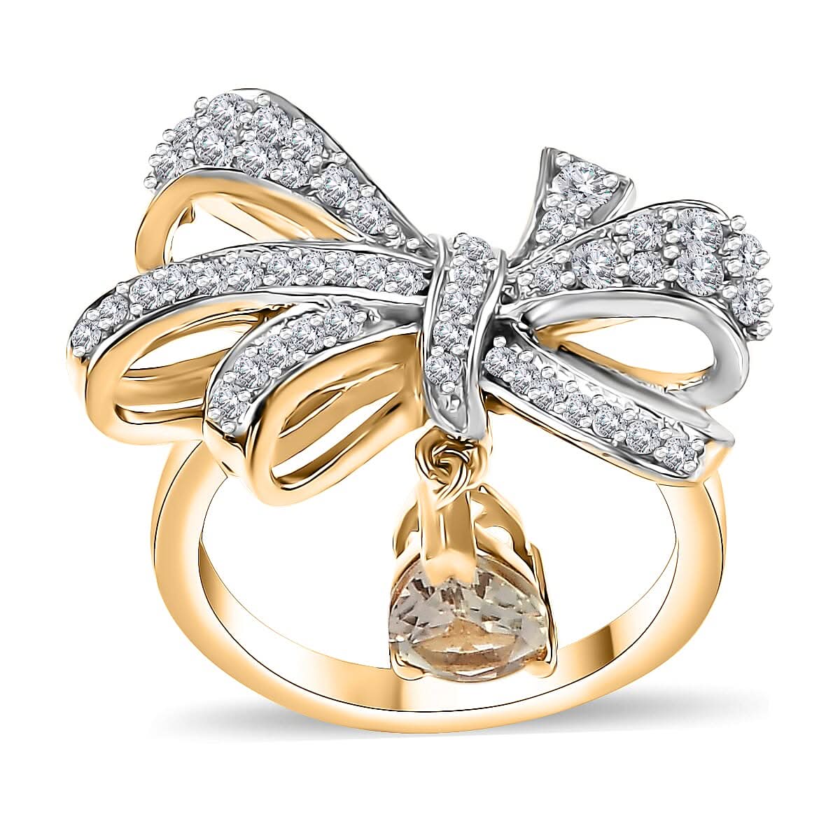 AAA Turkizite, Moissanite Ring in 18K Vermeil YG Over Sterling Silver (Size 10.0) 1.40