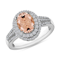 Luxoro Premium Pink Morganite and G-H I1 Diamond Double Halo Ring in 14K White Gold (Size 10.0) 3.00 ctw