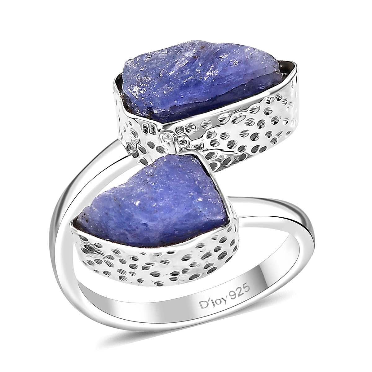 Artisan Crafted Rough Cut Tanzanite Bypass Ring in Sterling Silver (Size 10.0) 9.50 ctw