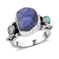 Artisan Crafted Rough Cut Tanzanite, Ethiopian Welo Opal Ring in Sterling Silver (Size 5.0) 4.90 ctw - Sticky add to cart bar