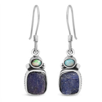D'Joy Artisan Crafted Rough Cut Tanzanite and Ethiopian Welo Opal 10.75 ctw Dangle Earrings in Sterling Silver