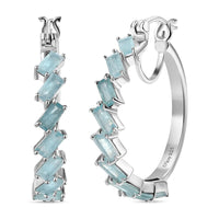 D'Joy Grandidierite 4.30 ctw Hoop Earrings in Rhodium Over Sterling Silver