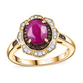 AAA Royal Ruby, Red and White Diamond 2.10 ctw Nelumbo Nucifera Flower Ring in 18K Vermeil Yellow Gold Over Sterling Silver (Size 10.0) (Del. in 8-10 Days) - Sticky add to cart bar