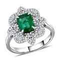 Emerald and G-SI VS White Diamond 2.25 ctw Ring in 18K White Gold (Size 5.0) 4.35 Grams - Sticky add to cart bar