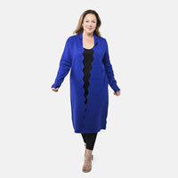 Badgley Mischka Scalloped Open-Front Edges Slim-Fit, Super-Soft & Cozy Double-Knit Sweater Coat- Cobalt S