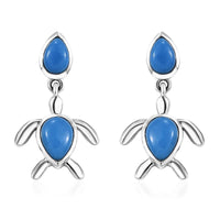 D'Joy Ceruleite 2.15 ctw Turtle Earrings in Rhodium Over Sterling Silver