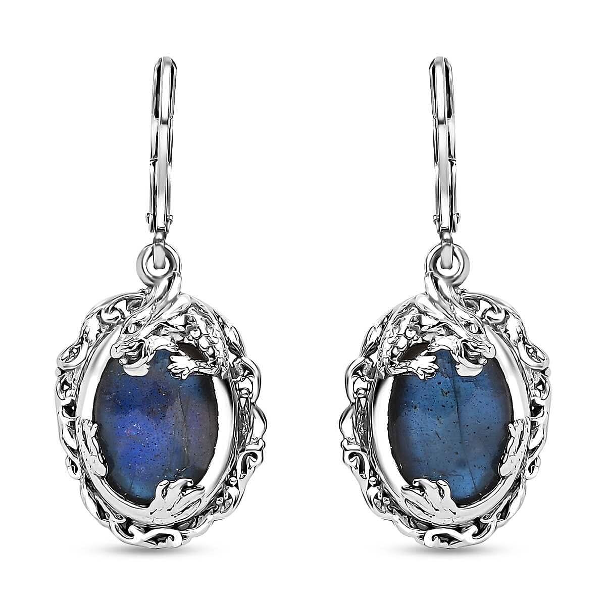 Karis Malagasy Labradorite 13.65 ctw Dragon Earrings in Platinum Bond