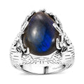 Artisan Crafted Malagasy Labradorite Dear Face Ring in Platinum Over Sterling Silver (Size 10.0) 11.80 ctw - Sticky add to cart bar