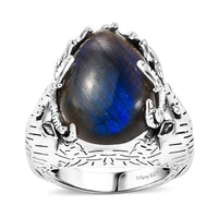 Artisan Crafted Malagasy Labradorite Dear Face Ring in Platinum Over Sterling Silver (Size 10.0) 11.80 ctw
