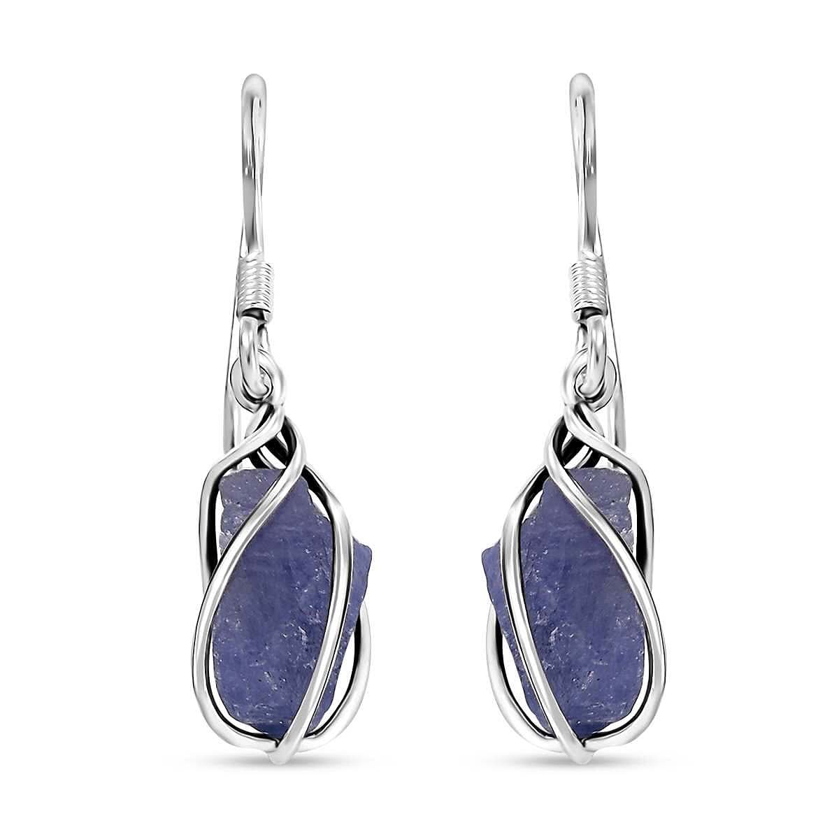 D'Joy Artisan Crafted Rough Cut Tanzanite 10.40 ctw Fancy Earrings in Sterling Silver
