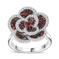 Mozambique Garnet, White Zircon Flower Ring in Platinum Over Sterling Silver (Size 10.0) 1.90 ctw - Sticky add to cart bar