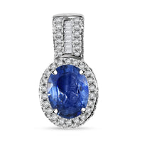 Luxoro AAA Ceylon Blue Sapphire and White Diamond I2 1.95 ctw Halo Pendant without Chain in 14K White Gold