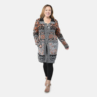 Badgley Mischka Orange Floral Cottage Double Knit Jacquard Coat - S