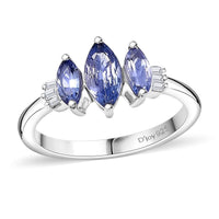 Tanzanite and Diamond 1.05 ctw Ring in Rhodium Over Sterling Silver
